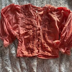 Coral Lace Detail Women's Top